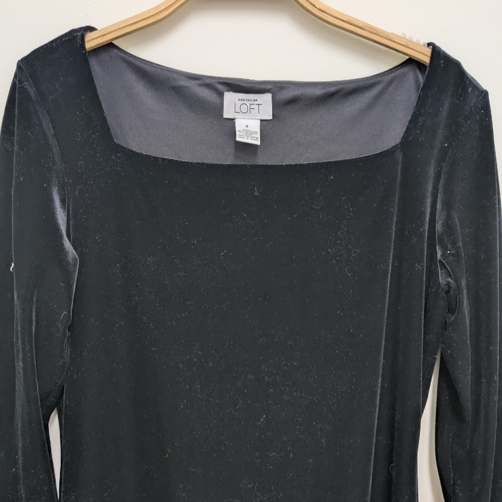 Ann Taylor Vintage Classic Black Velvet Square Neck Dress 8 - Picture 2 of 4